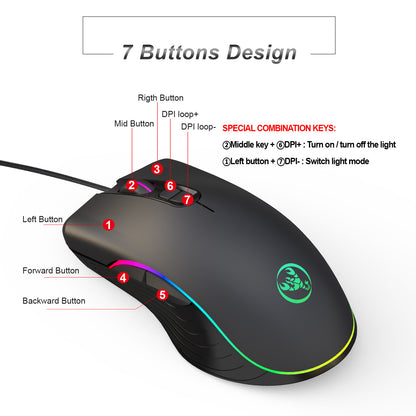 glowing wired mouse